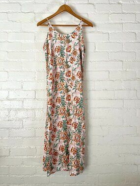 World Market Floral Slip Maxi Dress S/M Rayon Side Slits Adjustable Straps